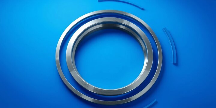 Abstract blue background with concentric stainless steel circles, modern design, abstract,  stainless