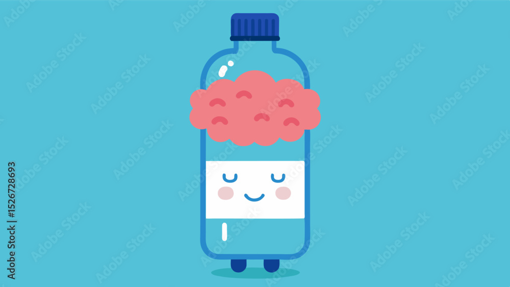 Aufkleber daily hydration reminder an illustration of a water bottle with a brainshaped label reminding the vi