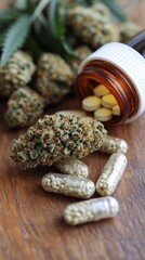 Exploring the world of cannabis, this image showcases a variety of marijuana buds, capsules, and pills, emphasizing the potential therapeutic uses of this ancient plant.