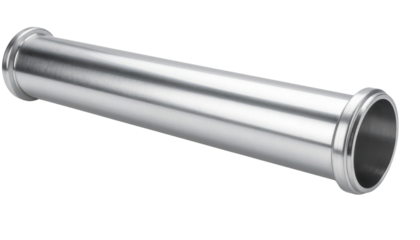 A cylindrical stainless steel pipe with flanged ends designed for industrial or mechanical applications.