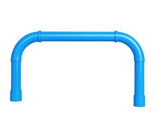 A blue U-shaped plastic pipe segment with smooth curves and joint connectors at each end.