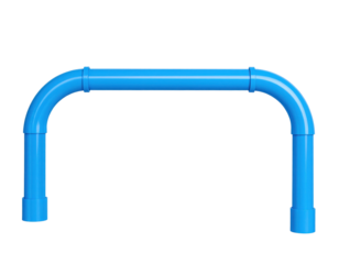 A blue U-shaped plastic pipe segment with smooth curves and joint connectors at each end.