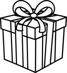 Simple Line Art Illustration of a Gift Box with Ribbon