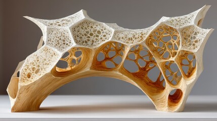 Intricate Beige   Brown Wooden Sculpture  Geometric Art  Abstract Design  Modern Home Deco