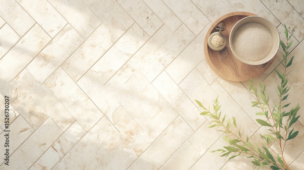 Poster chevron floor tile design featuring playful polka dot accents, creating a vibrant and dynamic atmosp