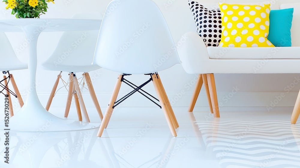 Poster chevron floor tile design with playful polka dot accents, creating a vibrant and dynamic visual cont