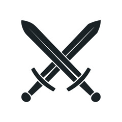 Two Crossed Swords Silhouette on White Background Depicting Conflict Battle or Victory in a Simple and Minimalist Vector Illustration Style