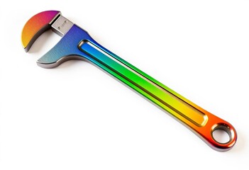 Obraz premium Vibrant crowfoot wrench with rainbow colored handles on white, vivid, tool