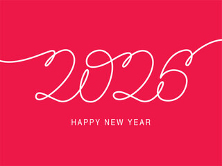 Naklejka premium Happy new year 2026 greeting card, One line drawing phrase hand writing calligraphy