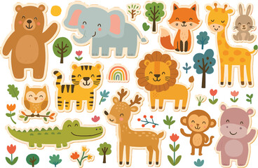 Cute cartoon animal icons in a fun vector set collection