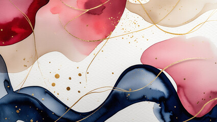 Modern Fluid Abstract Art Texture in Red Blue and Beige