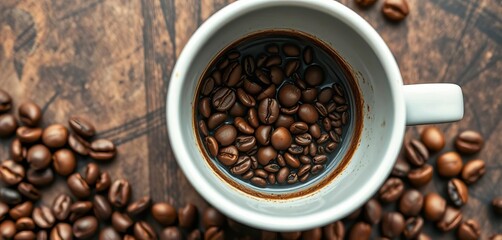 Fototapeta premium Coffee cup surface texture, showing coffee bean grounds pattern, food, mocha