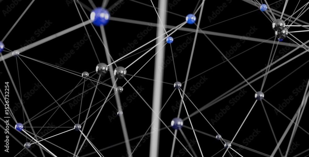 Poster 3D rendering of a complex network, ideal for technology, connection, and global concepts.