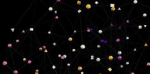 Stock photo of abstract polygonal shapes connected by lines, representing network or connection...