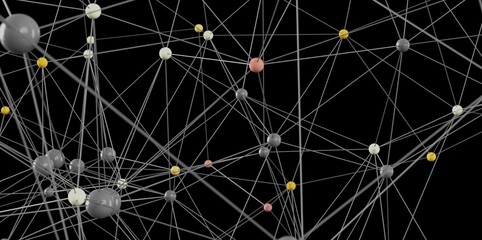 Complex network visualization,interconnected nodes and lines. Ideal for technology, connection, and...