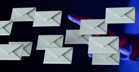 Abstract image of emails floating in cyberspace, representing digital communication and online messaging.
