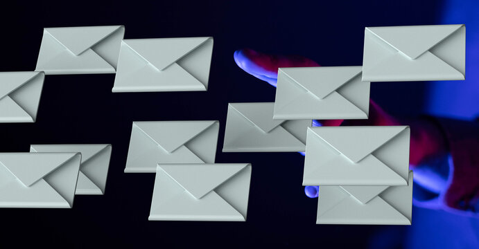 Abstract image of emails floating in cyberspace, representing digital communication and online messaging.