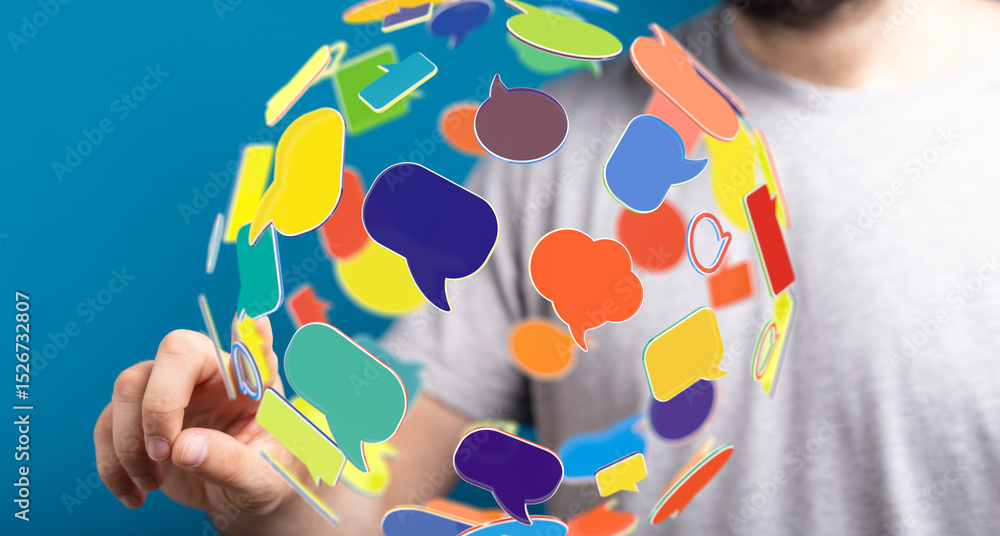 Poster abstract image of colorful speech bubbles. great for social media, communication, and networking.