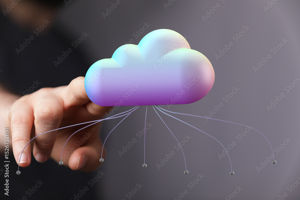 Poster High-quality image depicting cloud computing, data storage, and network connectivity.