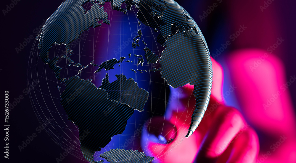 Poster abstract image of a digital globe, representing global connectivity and technology.