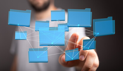 Visual of interconnected digital files, representing data management, cloud storage, and network security.