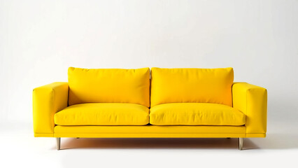 Fototapeta premium Cozy yellow sofa featuring soft cushions enhances the vibrant atmosphere of any modern living area with its sleek design
