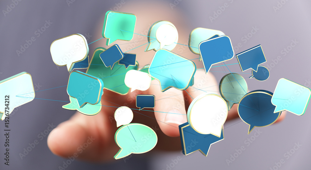 Poster Abstract image of interconnected speech bubbles, symbolizing global communication and networking.