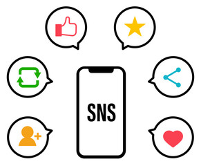 SNS吹き出し付きスマートフォンアイコンイラスト素材