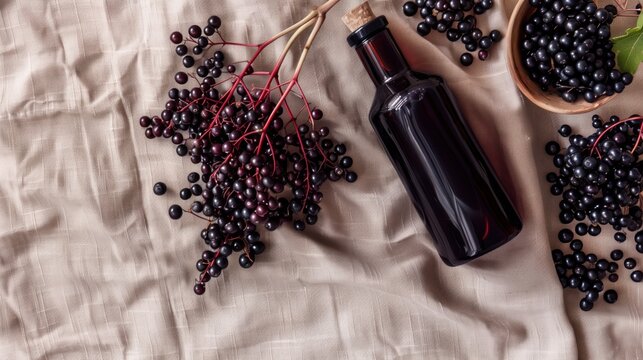 Elderberry Syrup Bottle on Linen Cloth