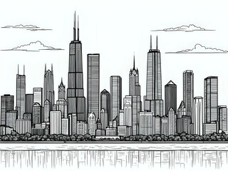 Fototapeta premium Hand-Drawn Skyline Illustration Chicago Cityscape