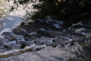 Flowing Water Over Stones in Natural Park