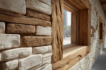 Light Shining on Textured Timber and Stone Architecture Interior