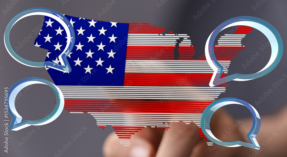 Aufkleber Digital illustration of a US map with communication bubbles, symbolizing networking and communication.