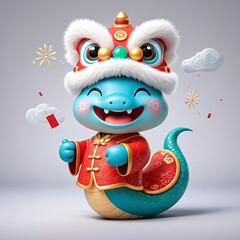3D rendered cute laughing little snake cartoon animal for the Year of the Snake