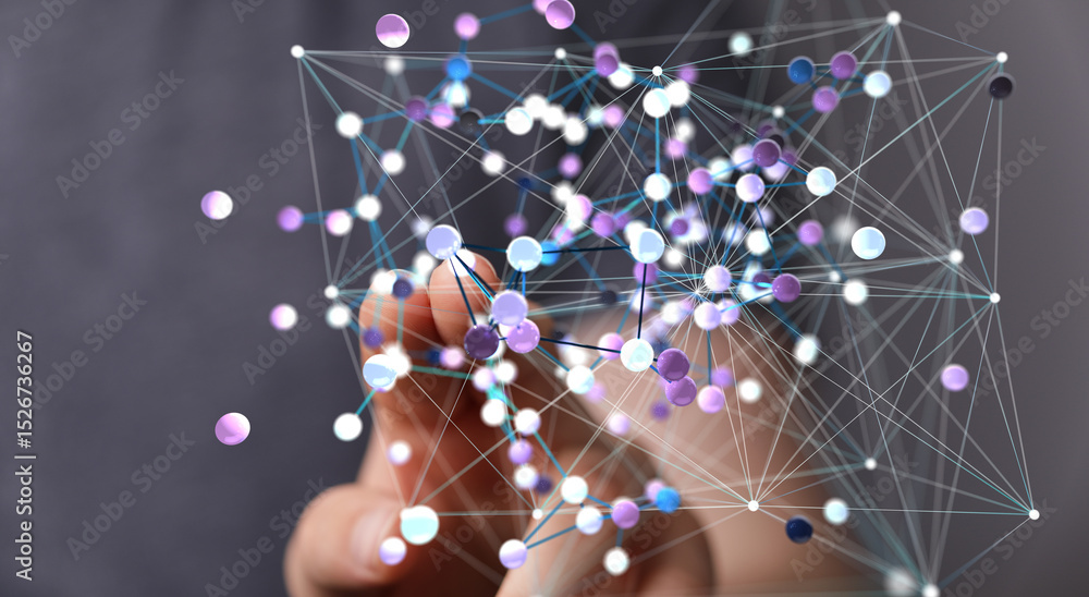 Poster Abstract image of interconnected nodes, representing global network, data flow, and digital connections.