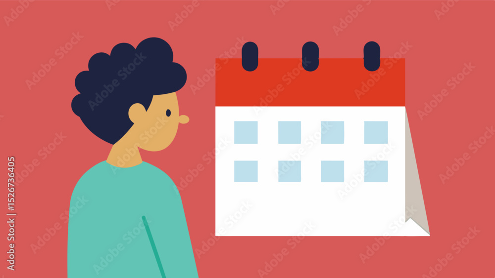 Poster someone looking at a blank calendar unable to remember important dates or events.. vector illustrati