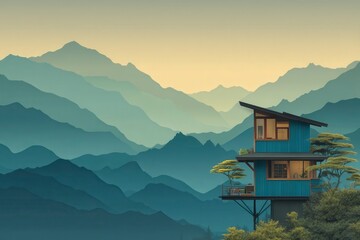 Sustainable House on Stilts Facing a Mountain Landscape View