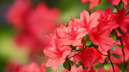 Obraz premium Red Azalea Blossoms in Full Bloom