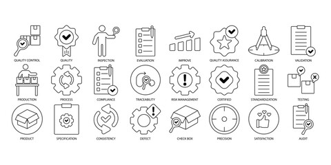 Quality control icons set . Quality controlpack symbol vector elements for infographic web