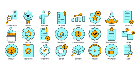 Quality control icons set . Quality controlpack symbol vector elements for infographic web