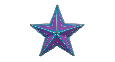 Obraz premium Iridescent Metal Star In Deep Blue And Purple With Silver Outline On Black