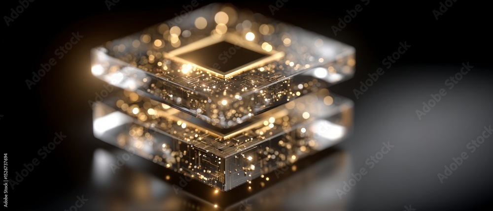 Poster abstract golden cubes 3d render technology data innovation futuristic background