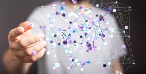 Abstract image of a hand holding a network of interconnected nodes, representing global connections...