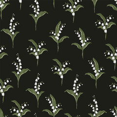 Lily Of the Valley Flower bouquet botanical May Birth Month Flower seamless Pattern texture