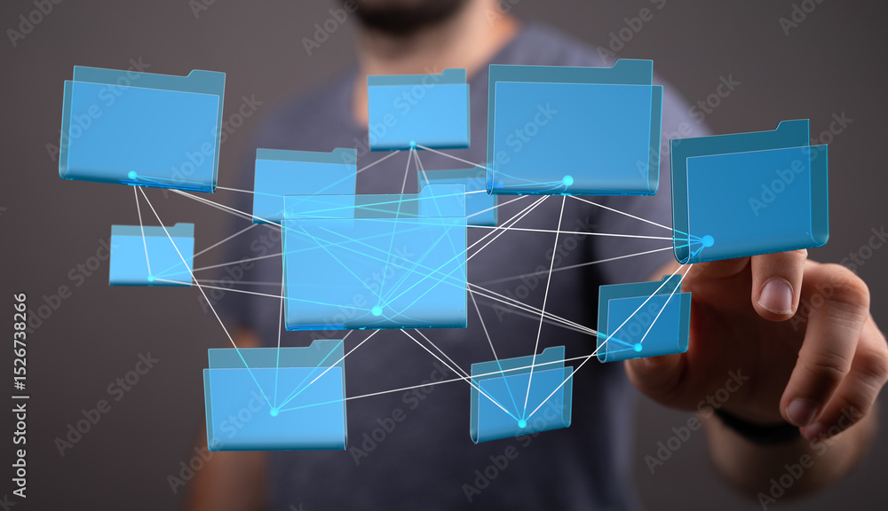 Aufkleber Concept image showing interconnected digital files, illustrating data sharing, collaboration, and network storage.