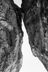 rock formation, view of the sky, black white art