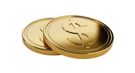 Golden Dollar Coins Isolated On Transparent Background For Finance Symbol