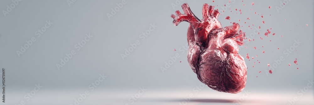 Poster 3D Anatomical Heart Model Hovering on a Clean Background With Minimalist Design, Showcasing Intricate Details and Textures