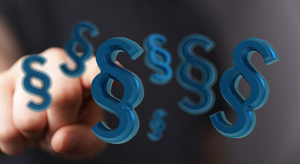 Abstract image of hand interacting with 3D paragraph symbols. Perfect for legal, law, justice, and...