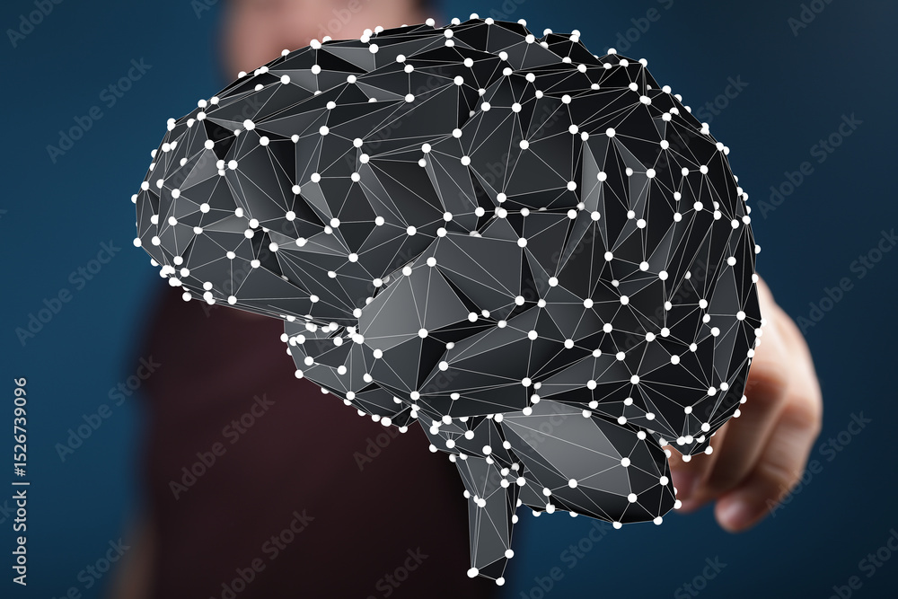 Poster abstract 3d brain model. concept for ai, neural networks, and cognitive technology.